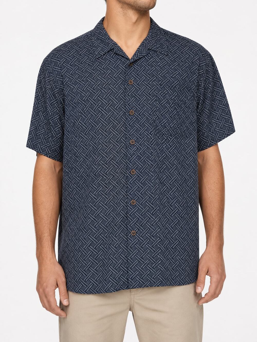 Nat Nast Men's XXL 2XL Silk Cotton Geometric Button Down Short Sleeve Camp Shirt